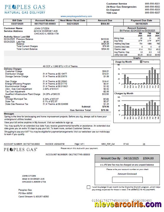 USA Peoples Gas utility bill, version 2